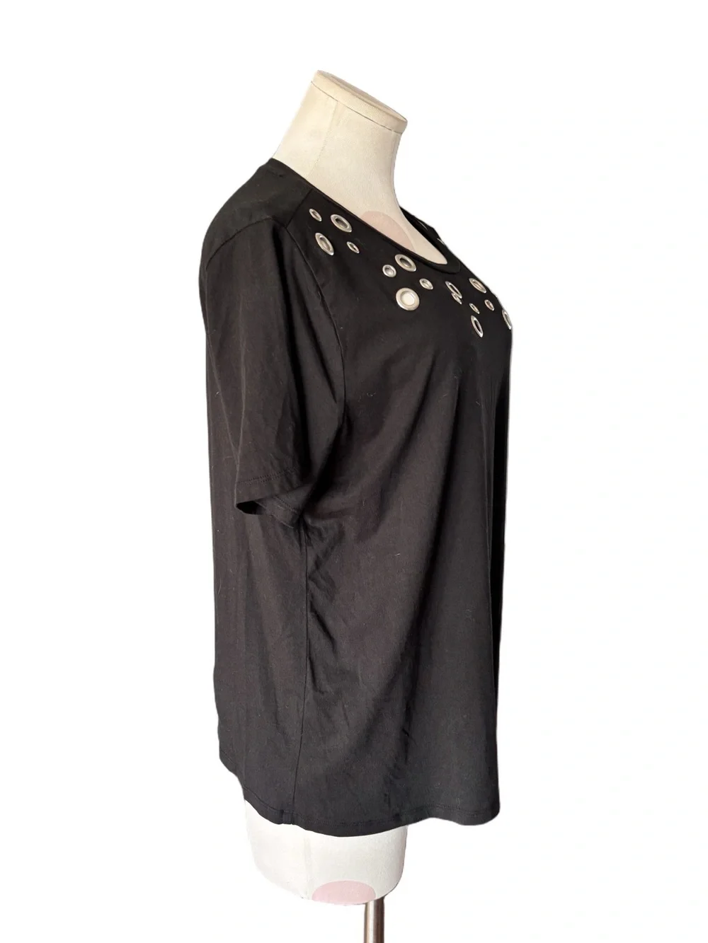 Michael Kors Grommet Embellished Black Tee Top Large